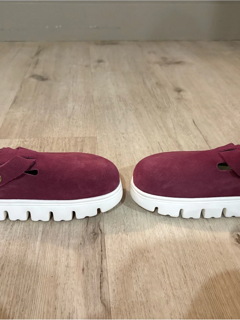 Papillio by Birkenstock Burgundy Suede Slip-On Clogs with Buckle